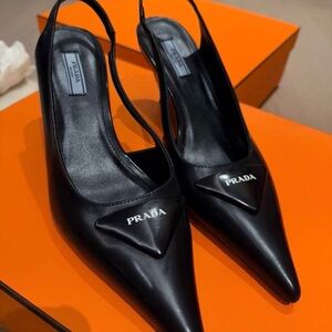 Prada Black Slingback Heels